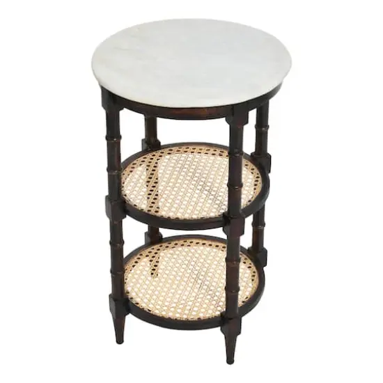 Hello Honey&reg; 28" Round Wood End Table with Marble Top Brown {5}