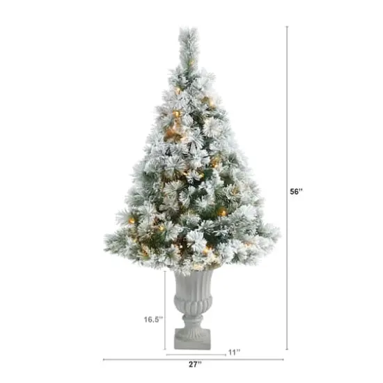 4.5ft. Pre-Lit Flocked Oregon Pine Artificial Christmas Tree in Decorative Urn, Clear Lights {5}