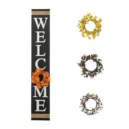 Glitzhome® 5ft. Welcome Wood Porch Sign with 4 Changeable Wreaths {1}