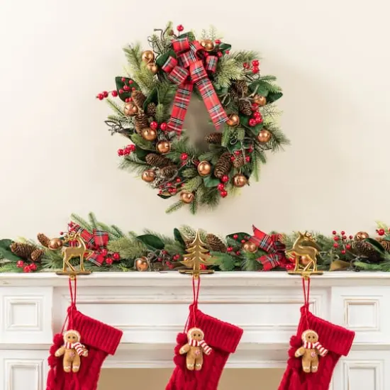 Glitzhome&reg; 24"D Christmas Bell, Pinecone & Berry Bow Wreath {4}