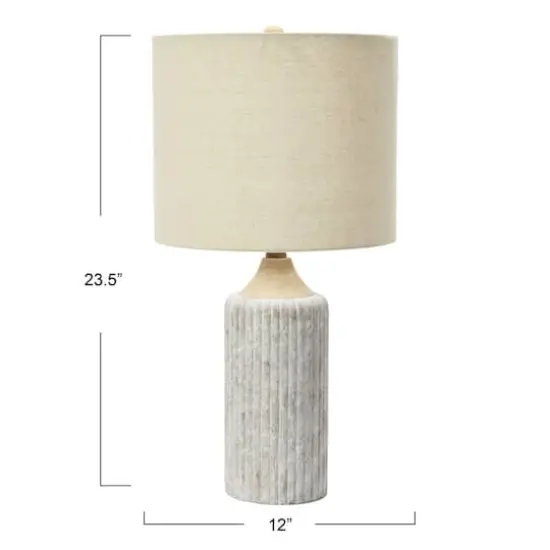 Hello Honey&reg; 23.5" Fluted Cement Desk Lamp with Linen Drum Shade {5}