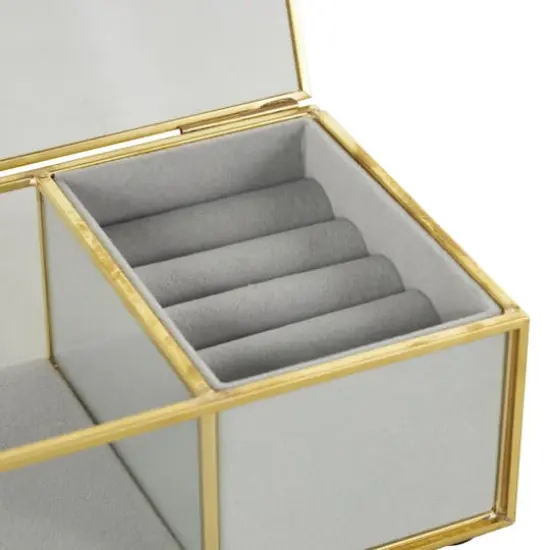 7" x 4" x 3" Clear & Gold Glass & Metal Jewelry Box with Chain Accent & Fabric Ring Slots {4}