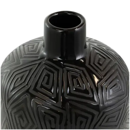 15" Black Geometric Etched Ceramic Vase {6}