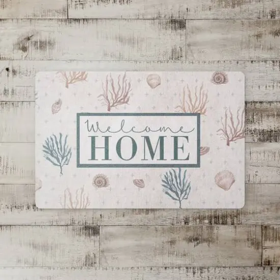 Welcome Home Multi Shell Plus Floor Mat Coral and Blue Plus On White {3}