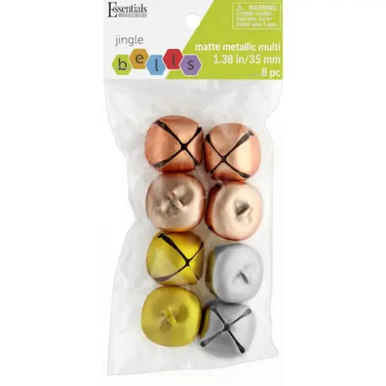 Essentials by Leisure Arts 1.38" Matte Metallic Multicolor Jingle Bells, 8ct. {1}