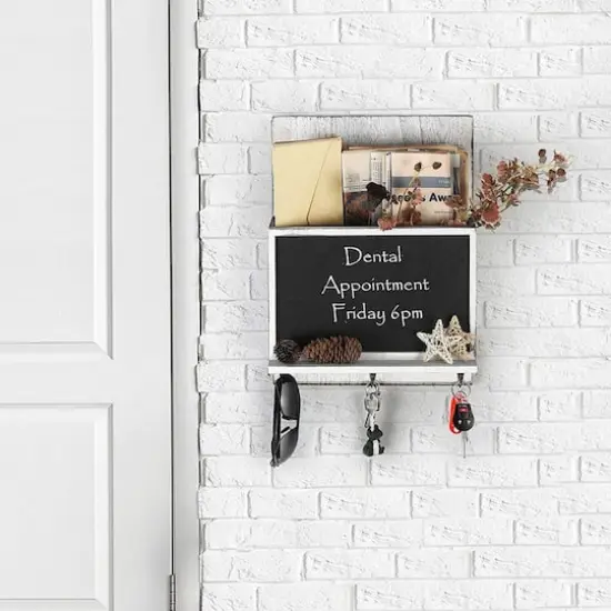 NEX&trade; 16" Gray White Wall-Mounted Key & Mail Holder with Chalkboard {7}