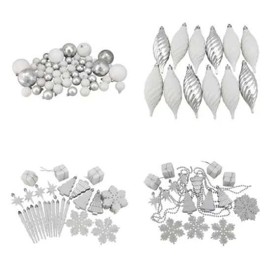 125ct. Winter White & Silver Shatterproof 4-Finish Christmas Ornaments {4}