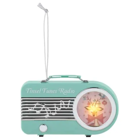 Miniature Teal Vintage Radio Ornament {1}