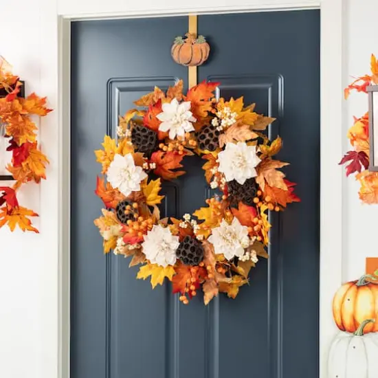 Glitzhome&reg; 24" Fall Dahlia, Lotus Pod and Berry Wreath {3}