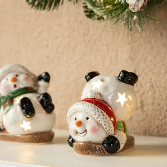 Glitzhome&reg; Lighted Ceramic Snowman Table D&eacute;cor Set {7}