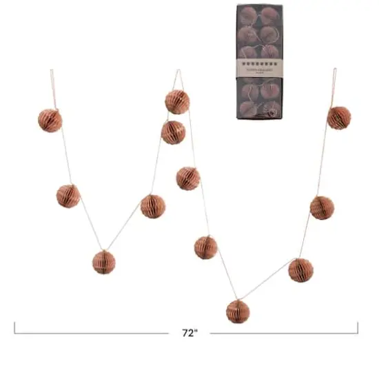 Hello Honey&reg; 6ft. Handmade Recycled Paper Honeycomb Ball with Gold Glitter Garland Peach {4}