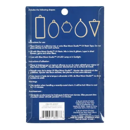 Blue Moon Studio™ UV Resin Craft Gold Simple Shapes Fillable Metal Charm Set {5}