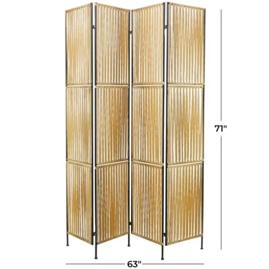 Light Brown Rattan Handmade Hinged Foldable Partition 4 Panel Room Divider Screen with Wrapped Seagrass Design 63" x 1" x 71" {6}