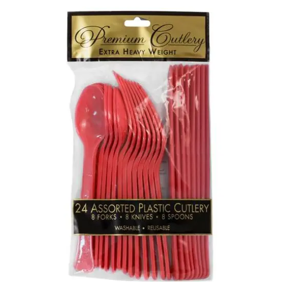 JAM Paper Red Premium Extra Heavy Weight Plastic Cutlery, 24ct. {3}