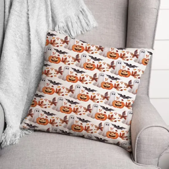 Halloween Character Leaf Pattern 18" x 18" Spun Poly Pillow {3}