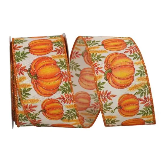 Reliant 2.5" x 10yd. Faux Linen Wired Pumpkin Patch Sparkle Ribbon {1}