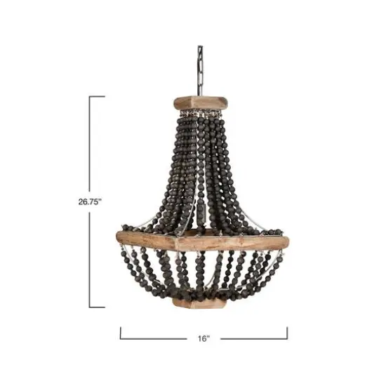 Wood & Metal Framed Chandelier with Wood Bead Draping Black/Light Brown {7}