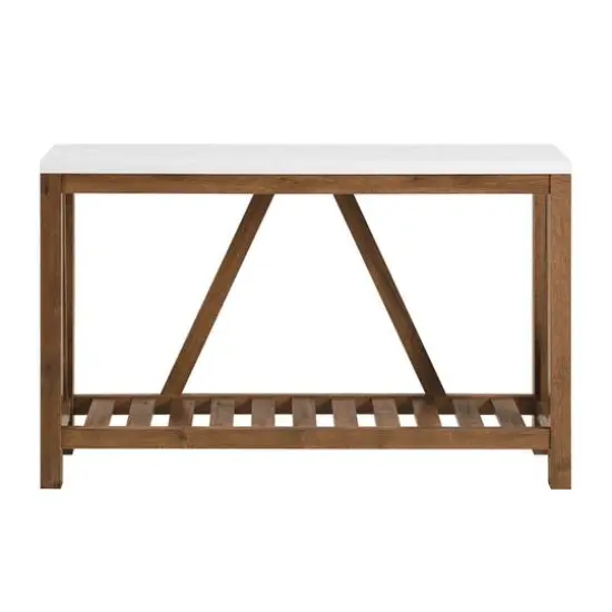 Walker Edison Faux White Marble/Walnut Rustic A-Frame Entry Table {4}