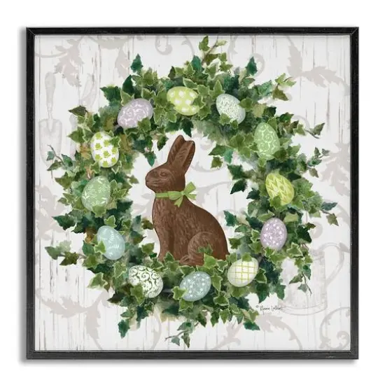 Stupell Industries Spring Easter Egg Wreath Framed Giclee Art Gray {1}