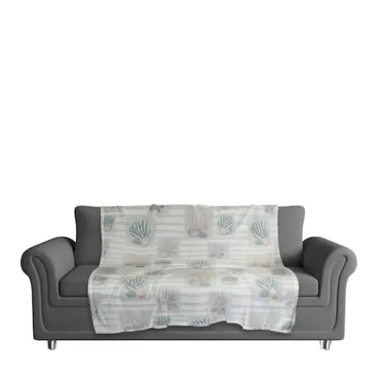 Shell Panels Coral Fleece Blanket Blue Stripe {4}