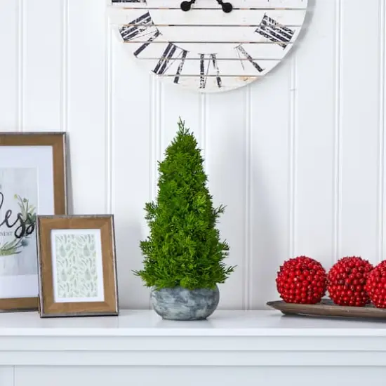 18" Unlit Cypress Cone Artificial Christmas Tree in Decorative Planter {4}