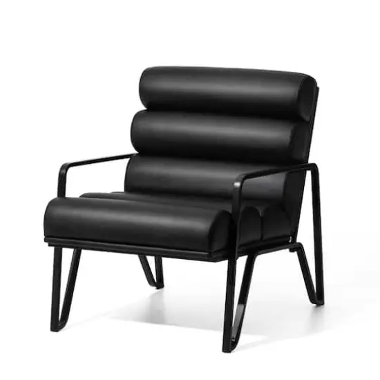 Glitzhome&reg; 26.7" Black Wavy Faux Leather Accent Armchair {1}