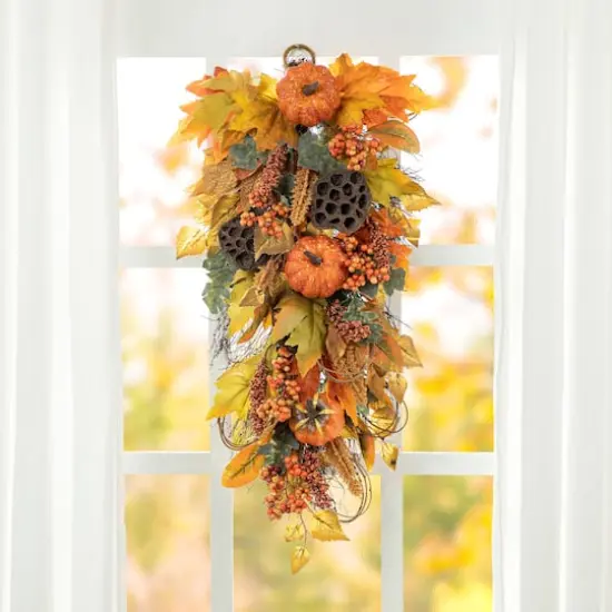 Glitzhome&reg; 25" Fall Pumpkin Leaf Swag {3}