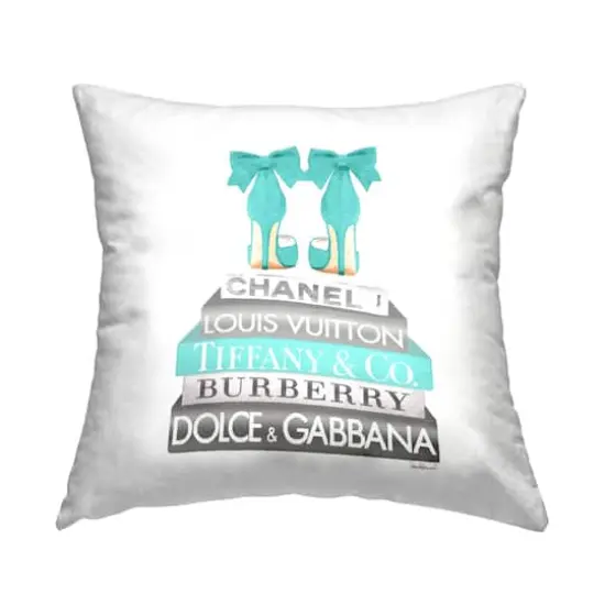 Stupell Industries Turquoise Fashion Heels Glam Brand Books Throw Pillow, 18" x 18" {1}