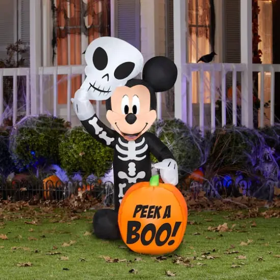 4ft. Airblown&reg; Halloween Inflatable Mickey Mouse in Skeleton Costume with Pumpkin {3}