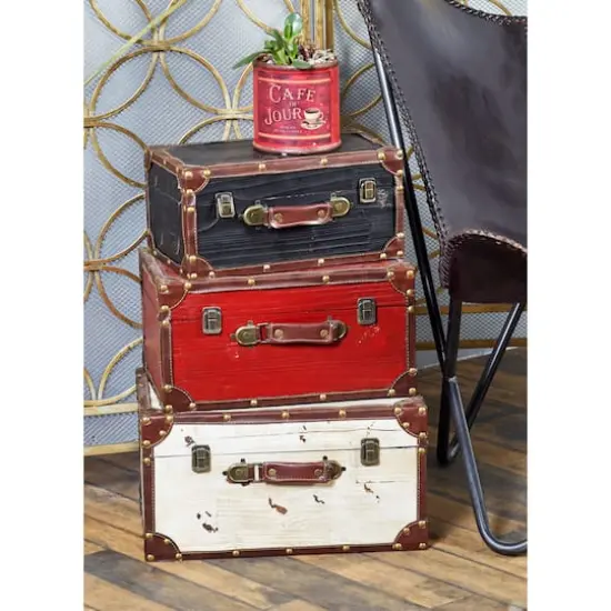 Multicolor Wood Farmhouse Trunk Set {7}