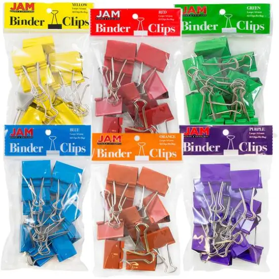 JAM Paper Large 1.5" Colorful Binder Clips, 6 Packs of 12 {4}
