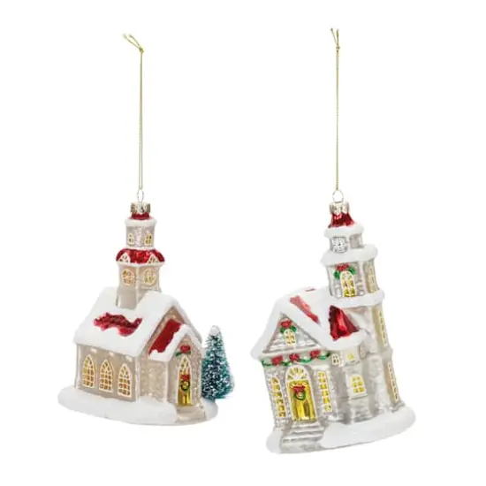 6ct. Glittered Glass Church Ornaments {3}