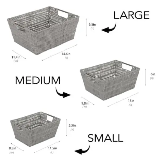 Simplify 3-Piece Rattan Tote Basket Set Gray {4}