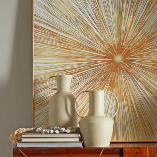 Beige Metal Vase with Handles Set of 2 7", 9" {8}