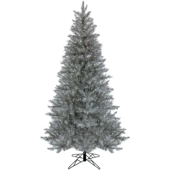 7.5ft. Pre-Lit Crystal Silver Metallic Artificial Christmas Tree, Multicolor LED Lights {1}