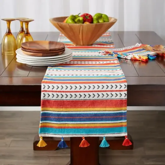 Picante Stripe Tassel Table Runner 13" x 72" {5}