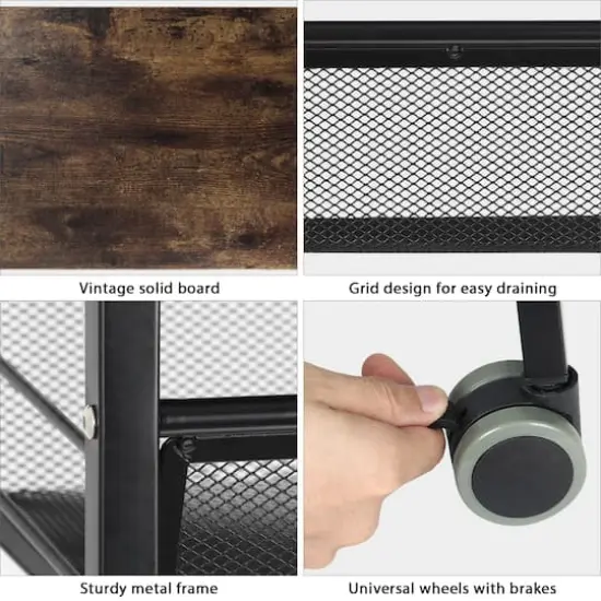 Black Rustic 3-Tier Metal Wire Storage Kitchen Cart on Wheels {4}