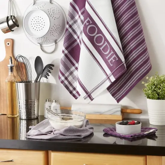 DII&reg; Foodie Dish Towel & Dishcloth Set Eggplant {5}