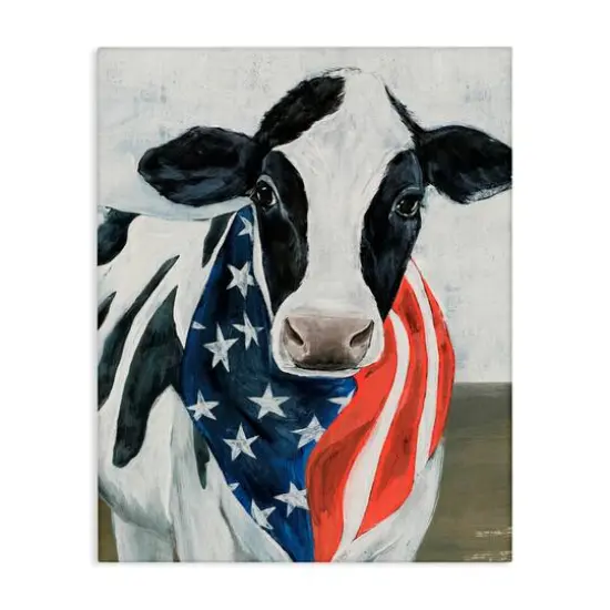 Stupell Industries Farm Cow American Flag Animal Canvas Wall Art {1}