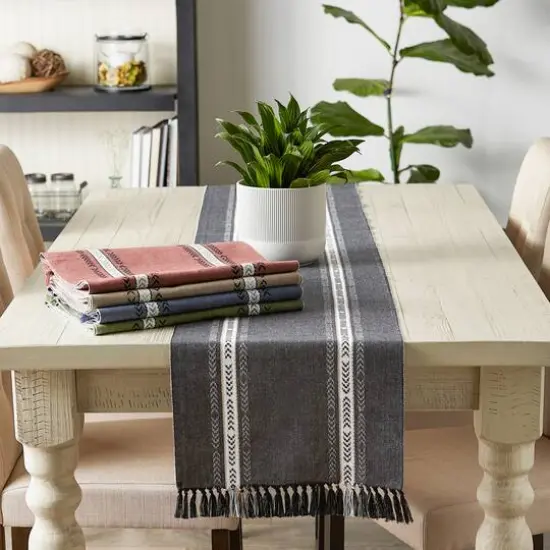 DII&reg; 108" Dobby Striped Fringe Ribbed Table Runner Dobby Stone {10}