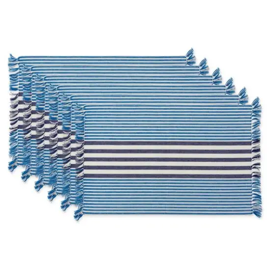 DII&reg; Deep Blue Stripes With Fringe Placemats, 6ct. {1}