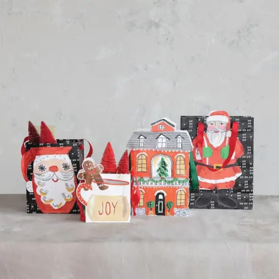 Hello Honey&reg; Printed Recycled Paper House, Santa & Mug Shaped Gift Bag Set {3}