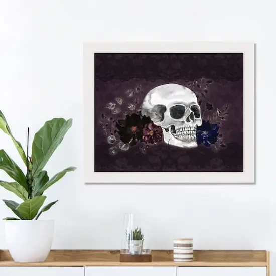 Floral Skull White Framed Print Wall Art {3}