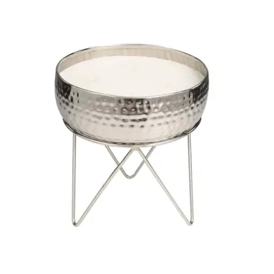 70oz. Campfire Scented White 4 Wick Candle in Silver Bowl with Tripod Stand {4}