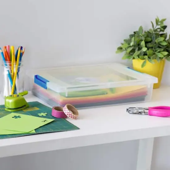 Iris&reg; 5.5qt. Clear Clip Boxes with Lids & Blue Latches, 4ct. {3}