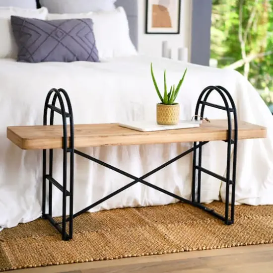 Hello Honey&reg; 48" Blonde Nordic Fir Wood & Black Iron Bench {5}