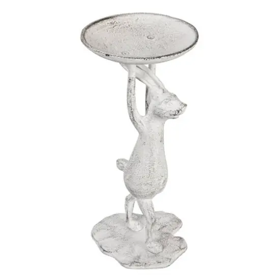 Hello Honey&reg; 11" Whitewash Finish Cast Iron Rabbit Pillar Candle Holder {1}