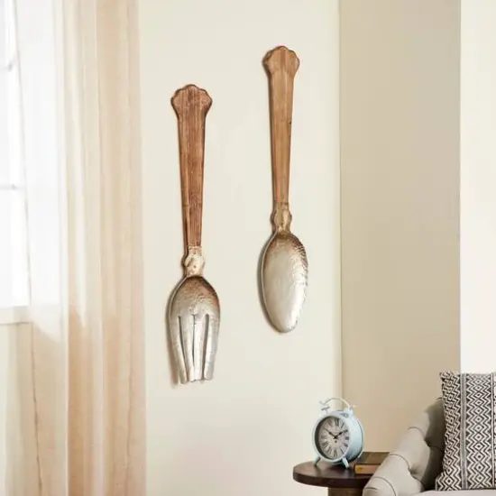 Brown & Silver Farmhouse Utensils Wall D&eacute;cor Set {3}