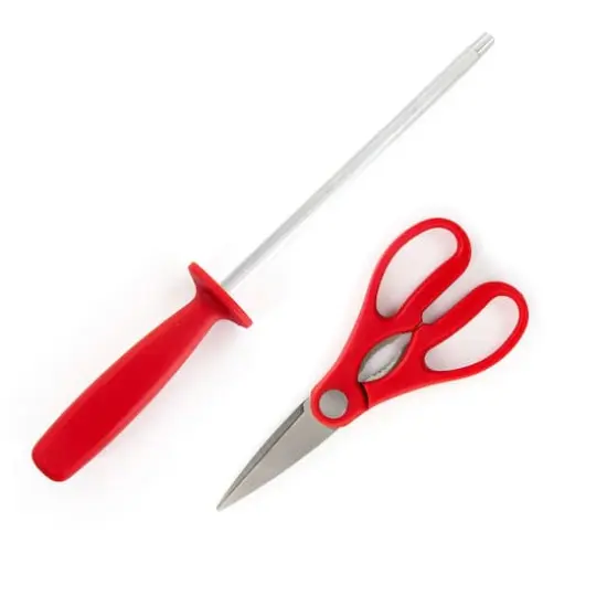 Oster Steffen 14-Piece Red Stainless Steel Cutlery Set with Hardwood Storage Block {5}