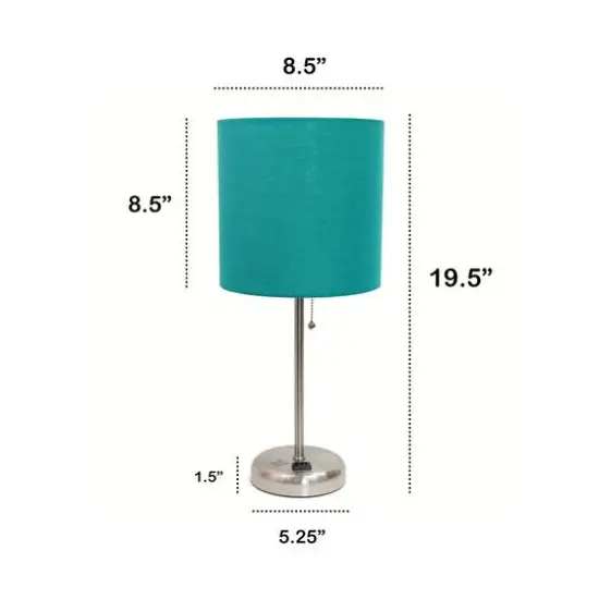 Creekwood Home Oslo 19.5" Power Outlet Table Lamp Brushed Steel Base/Teal Shade {4}
